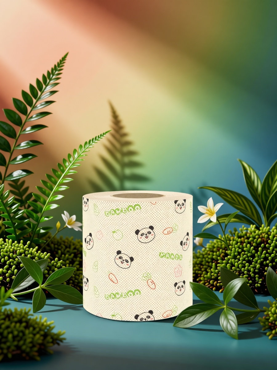 Home Bathroom Decor - Toiletpapierrol van bamboe met een panda-print,