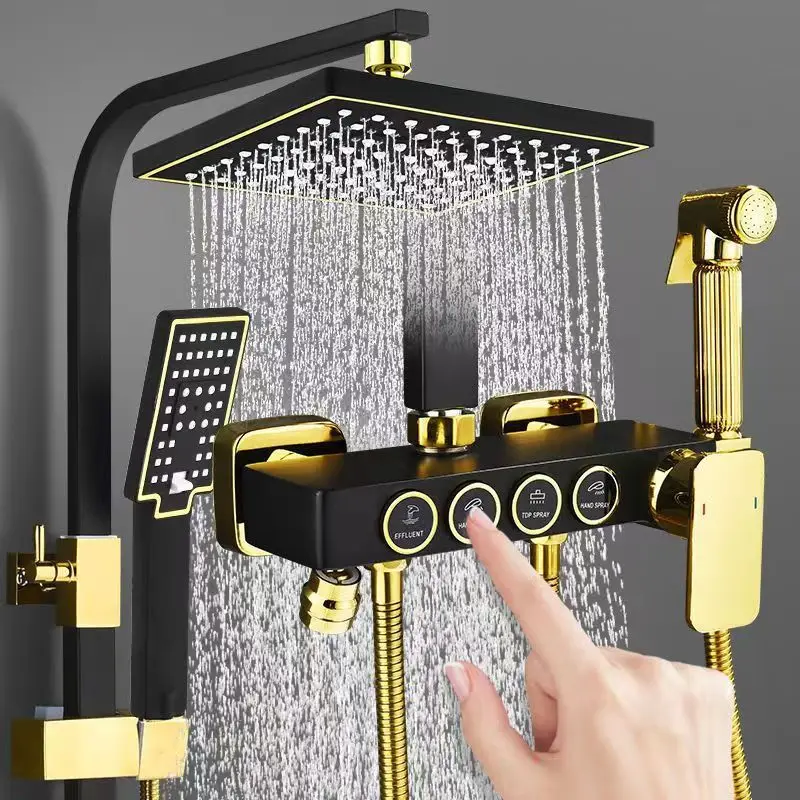 Home Bathroom Faucets - Zwart gouden roestvrijstalen douchesysteem complete set,