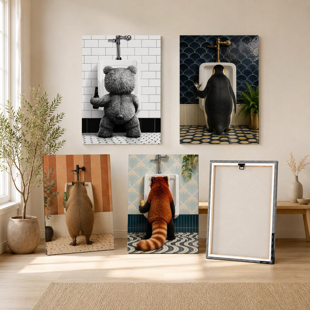 Home Bathroom Set - Teddybeer met bier in de badkamer,